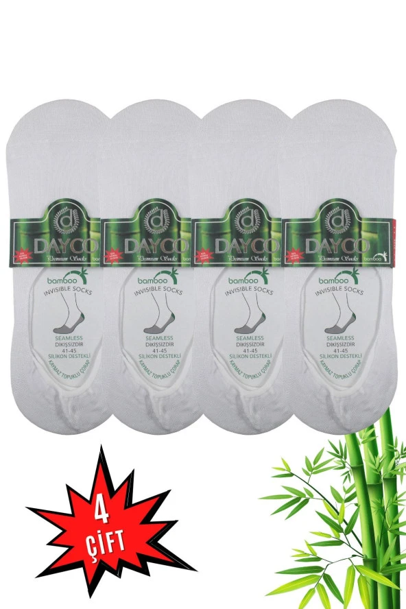 Beyaz Renk Erkek 4'lü Dikişsiz Bambu Babet Çorap