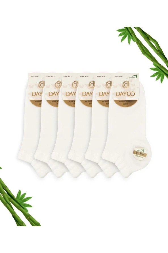 Premium Dikişsiz Kadın Bambu Patik Çorap 6'lı Beyaz Set - 10553-b