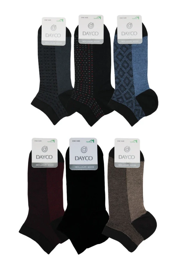 Premium Dikişsiz Erkek Bambu Patik Çorap 6'lı Jakarlı Asorti Set - 10500-j - 2
