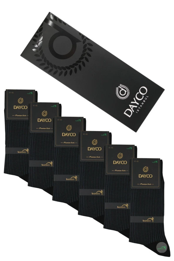 Premium Dikişsiz Yazlık Erkek Bambu Soket Çorap 6'lı Çizgili Siyah Kutulu Set - 10200 - 41-44