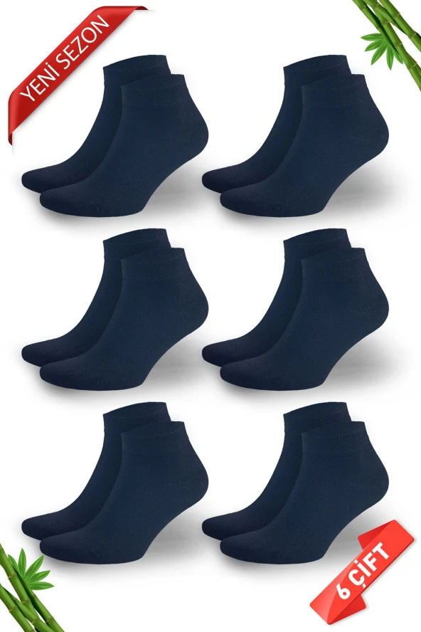 Bambu Erkek Dikişsiz Premium Patik Lacivert Çorap 6'lı Set