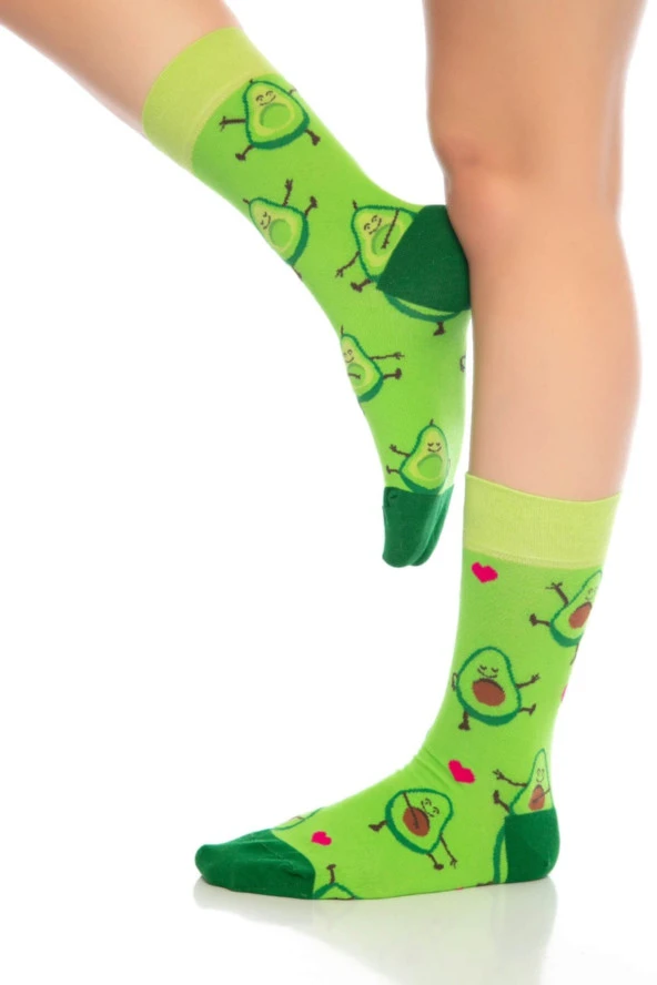 Unisex Avokado Aşkı Desenli Renkli Burnu Dikişsiz Çorap - Resim 2