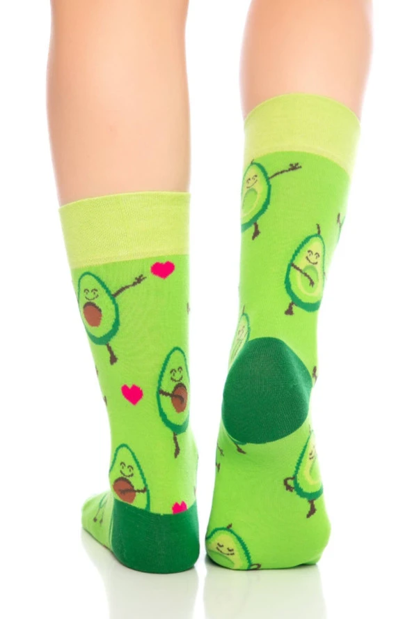 Unisex Avokado Aşkı Desenli Renkli Burnu Dikişsiz Çorap - 6