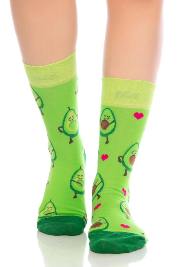 Unisex Avokado Aşkı Desenli Renkli Burnu Dikişsiz Çorap - Resim 5