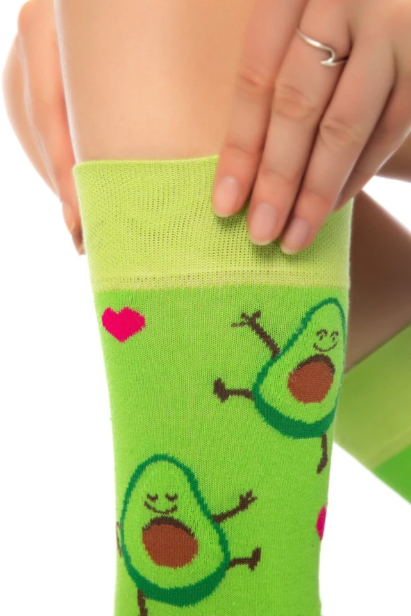 Unisex Avokado Aşkı Desenli Renkli Burnu Dikişsiz Çorap - Resim 7