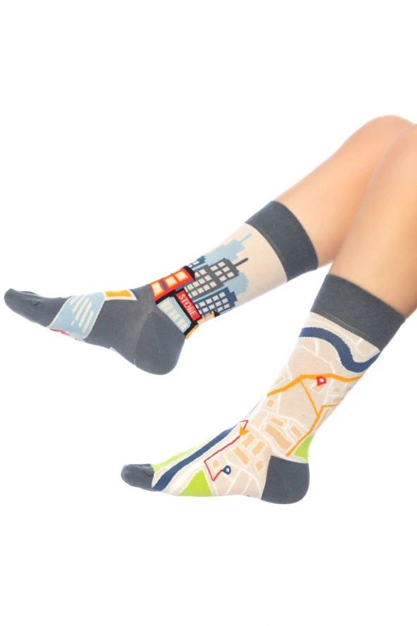 Unisex Mavi Yol Hikayesi Neşeli Çoraplar - Resim 6