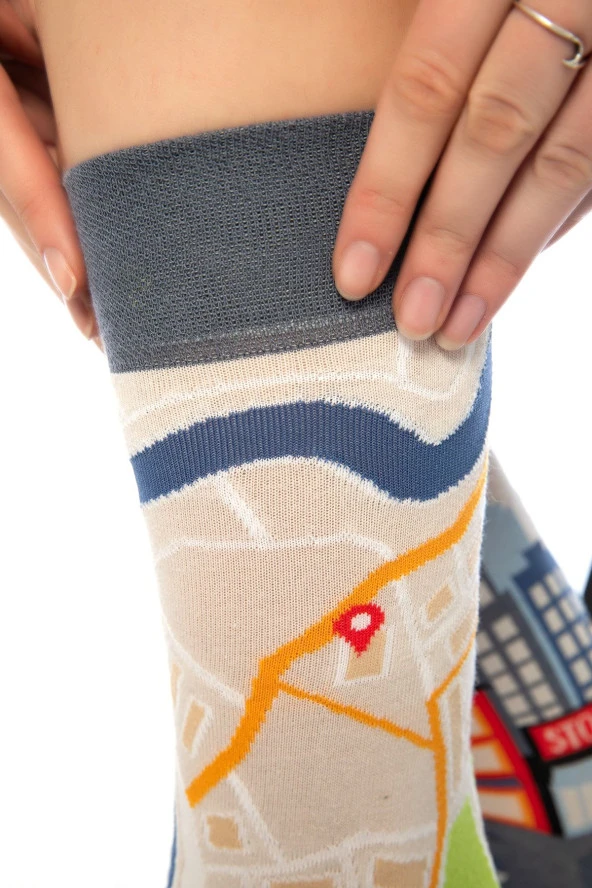 Unisex Mavi Yol Hikayesi Neşeli Çoraplar - Resim 7