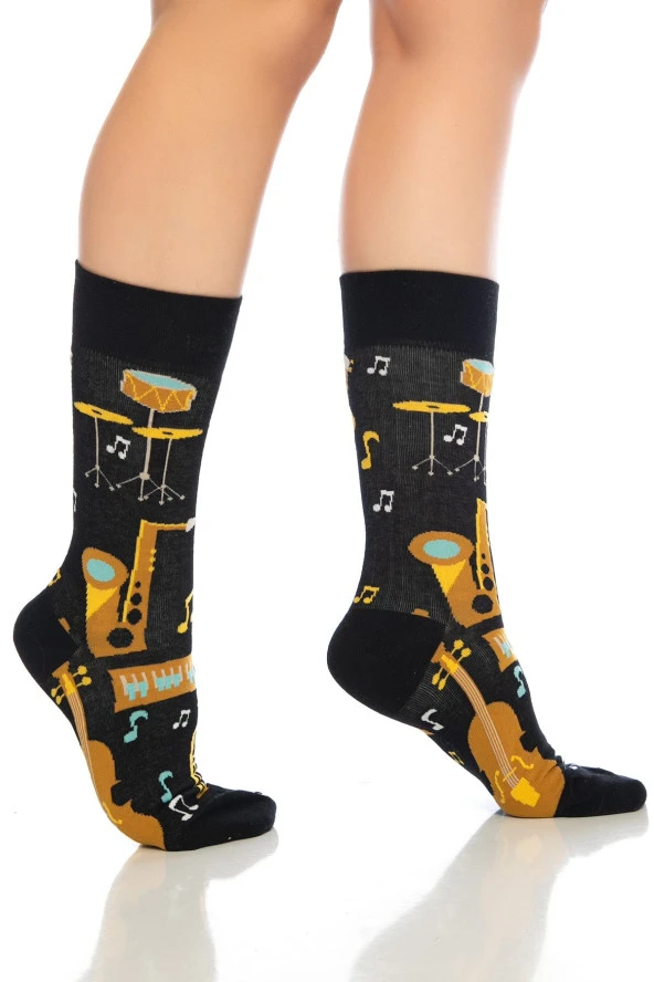 Unisex Müzik Desenli Renkli Soket Çorap ürün görseli 1