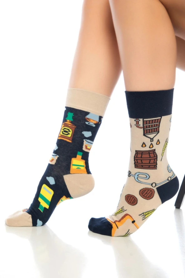 Unisex Fıçı Desenli Renkli Burnu Dikişsiz Soket Çorap - 3