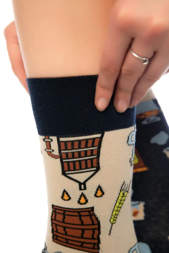 Unisex Fıçı Desenli Renkli Burnu Dikişsiz Soket Çorap - 5