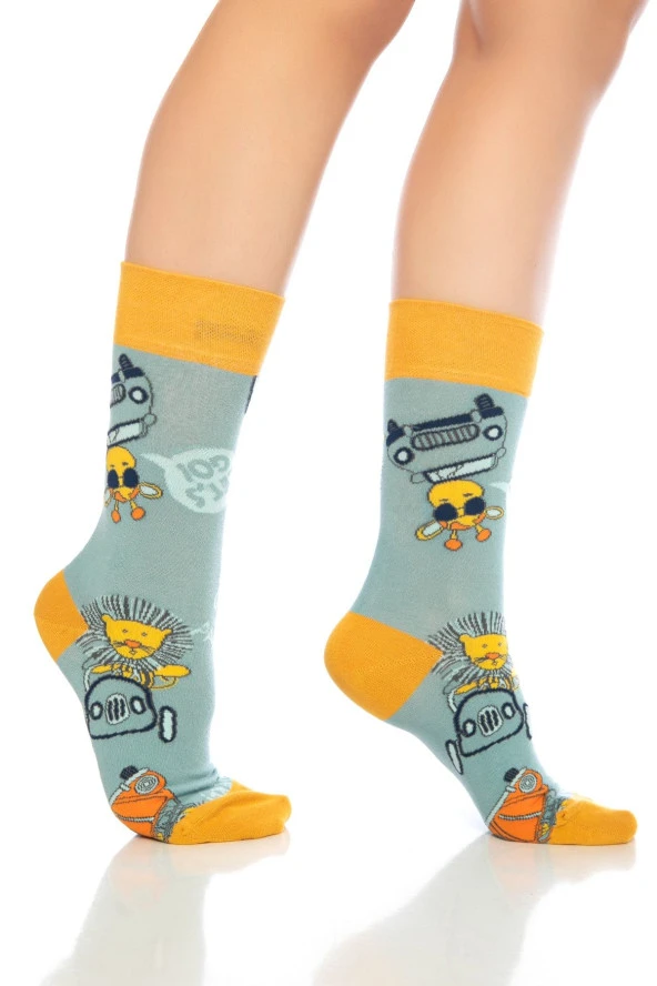 Unisex Let's Go Desenli Renkli Soket Çorap