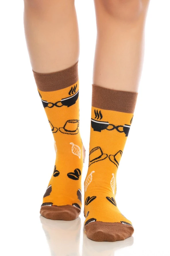 Unisex Kahve Desenli Renkli Soket Çorap - 4