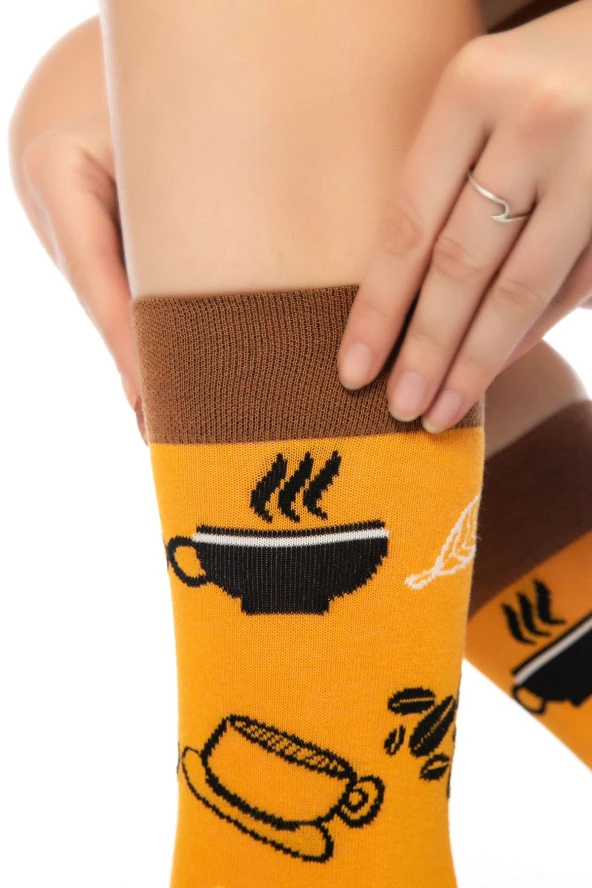 Unisex Kahve Desenli Renkli Soket Çorap - 5
