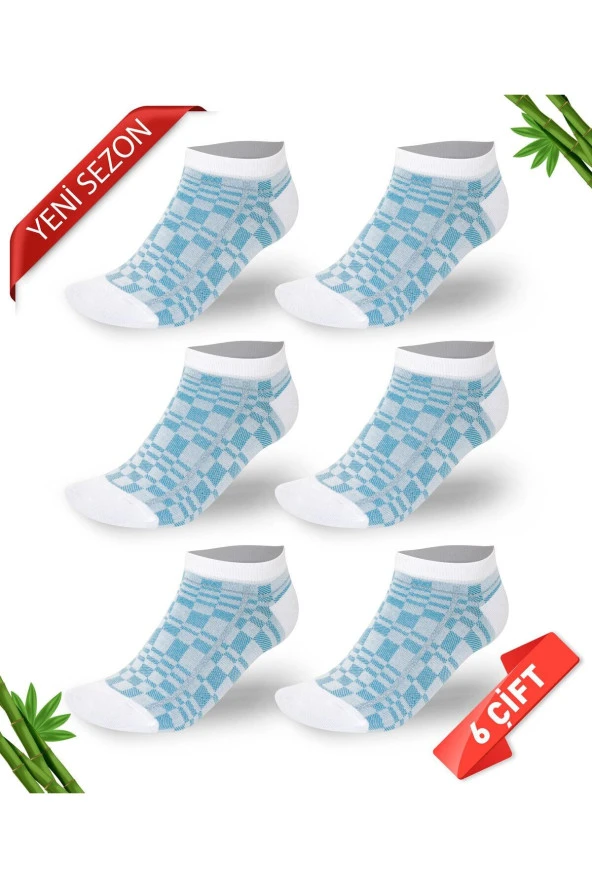Desenli Sim Detaylı Kadın Bambu Patik Çorap 6lı Set