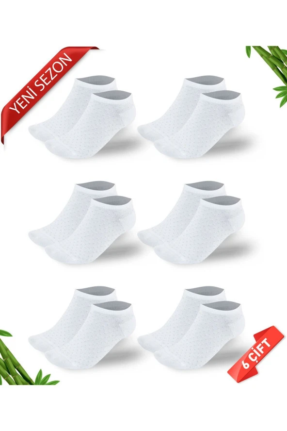 Premium Simli Nokta Desenli Kadın Bambu Patik Çorap 6'lı Set - 10556-noktali