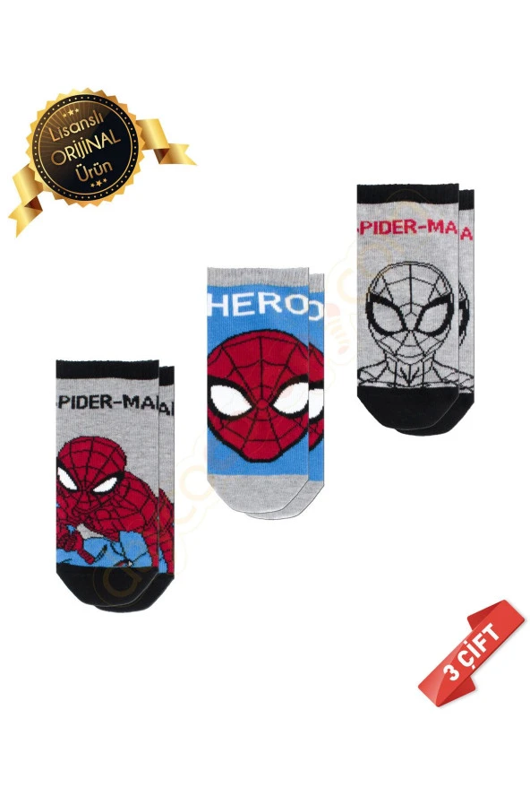 Spiderman Desenli Patik Çorap 3lü Asorti-DL15610687-SPDR-35-38 - 2