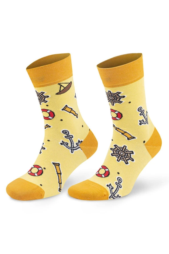 Çapa ve Deniz Temalı Desenli Renkli Soket Çorap - 729-CAPA-SKT