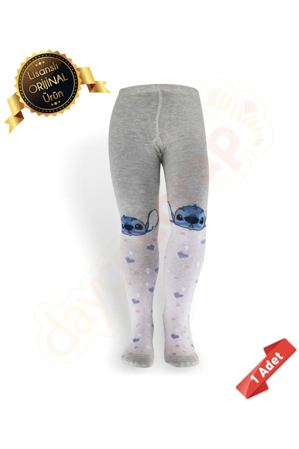 Orijinal Lisanslı Stitch Desenli Gri Külotlu Çorap-dl15610709-stklt