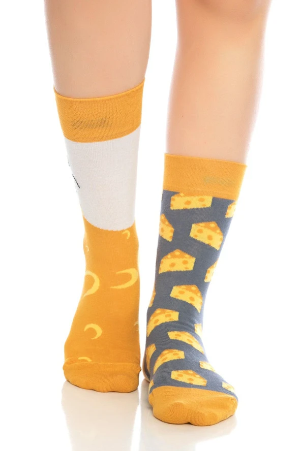 Fare Peynir Desenli Renkli Soket Çorap - 2