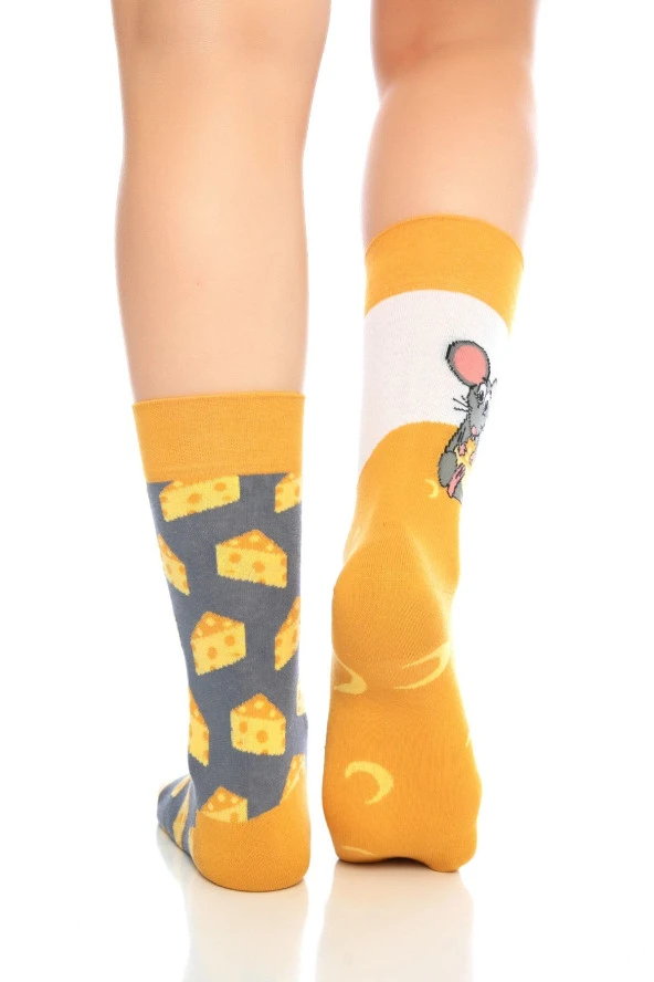 Fare Peynir Desenli Renkli Soket Çorap - 3