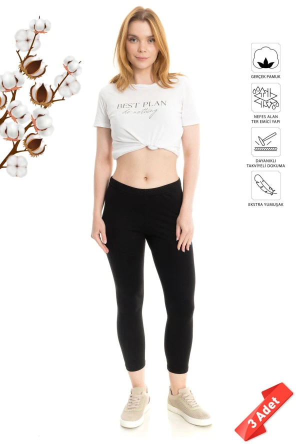 Premium Siyah Renk Pamuk Yüksek Bel Tayt 3lü Avantaj Paketi - TYT101-SYH - 2