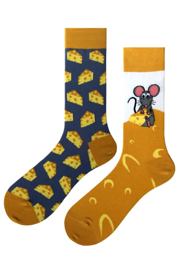 Fare Peynir Desenli Renkli Soket Çorap - 8