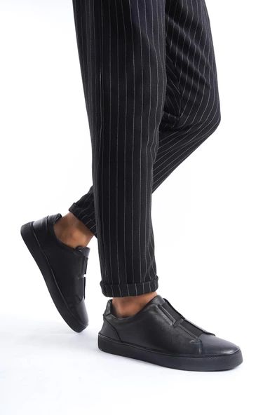 Hakiki Deri Erkek Çift Lastik Detaylı Günlük Spor Ayakkabı Sneaker - Resim 7