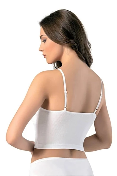 Kadın İp Askılı V Yaka Taşlı Kaşkorse Crop 6437 - 4