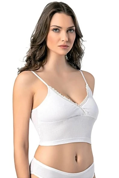 Kadın İp Askılı V Yaka Taşlı Kaşkorse Crop 6437 - 3