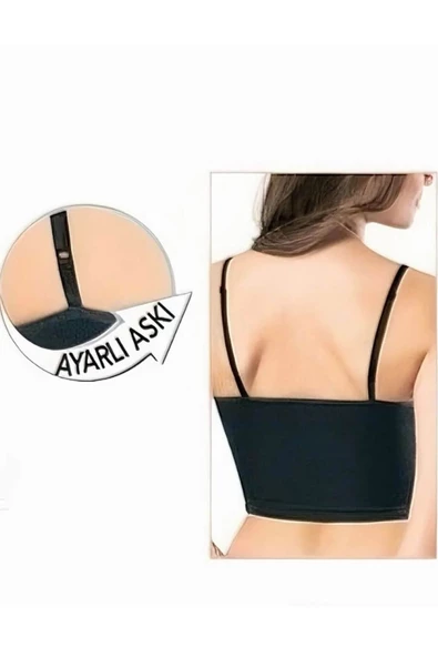 Kadın İp Askılı V Yaka Taşlı Kaşkorse Crop 6437 - 7