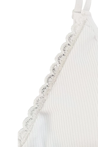 Kadın İp Askılı V Yaka Taşlı Kaşkorse Crop 6437 - 5