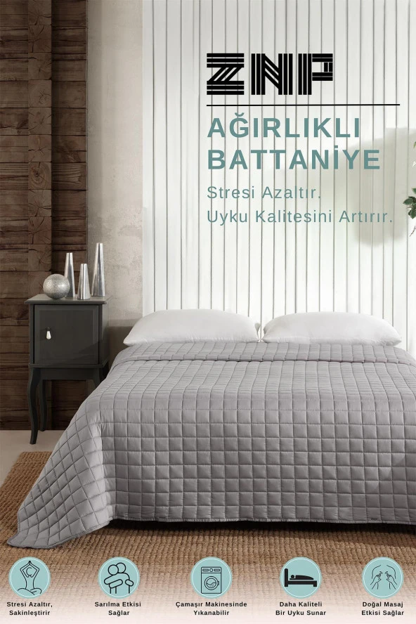 %100 Pamuk Tek Kişilik Ağırlıklı Terapi Yorganı | Battaniyesi 6 Kg 155x215 Cm - 5