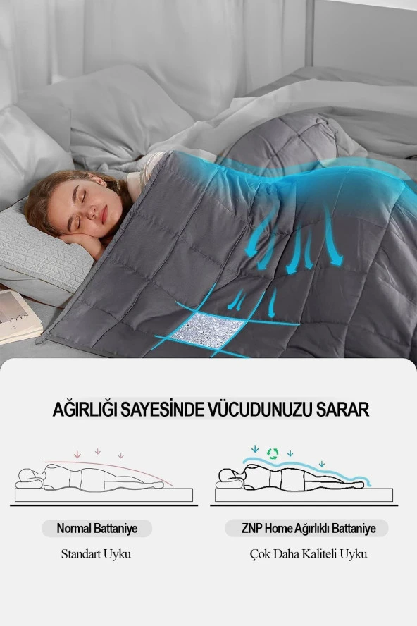 %100 Pamuk Tek Kişilik Ağırlıklı Terapi Yorganı | Battaniyesi 6 Kg 155x215 Cm - 6