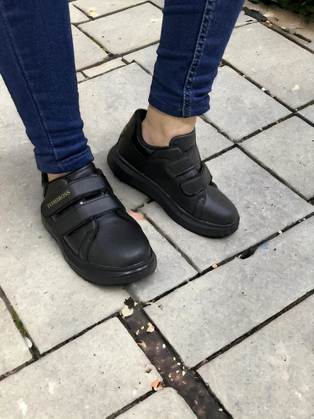 Noah Siyah Garantili Unisex Çocuk Cırtlı Rahat Günlük Sneaker Ayakkabı Noah-6327 - Resim 5