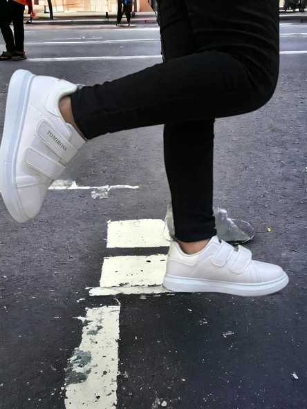 Noah Beyaz Garantili Unisex Çocuk Cırtlı Rahat Günlük Sneaker Ayakkabı Noah-6327 - Resim 5