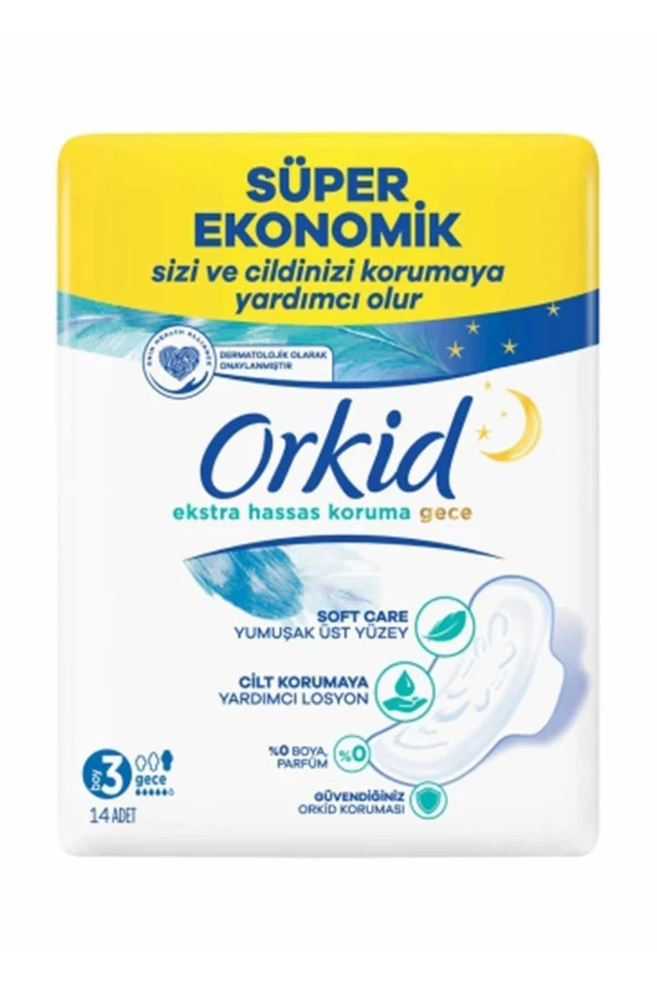 Orkid Extra Hassas Gece Hijyenik Ped 3 Beden 14'lü 8001841807423 Hijyenik Ped