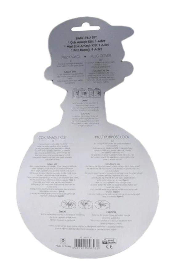 Baby 3lü Set Koruyucu Priz Kapatıcı Çocuk Bebek Çekmece Dolap Beyaz Eşya Güvenlik Kilidi - 2
