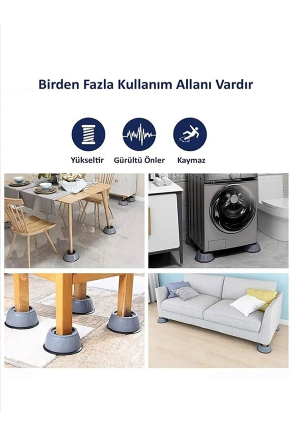 4 Adet Beyaz Eşya Altlığı Ayağı Çamaşır Bulaşık Makinası Buzdolabı Yükseltici Titreşim Önleyici - 4