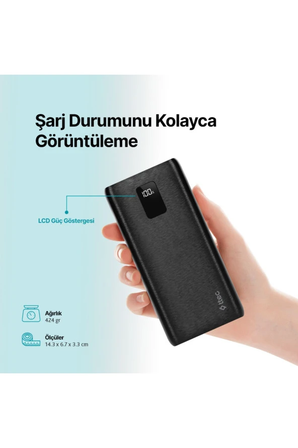 Ttec PowerSlim Trio LCD 20.000mAh PD 22,5W Dahili Kablolu Taşınabilir Şarj Aleti / Powerbank - 5