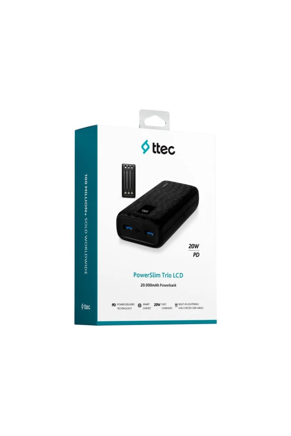 Ttec PowerSlim Trio LCD 20.000mAh PD 22,5W Dahili Kablolu Taşınabilir Şarj Aleti / Powerbank - 6
