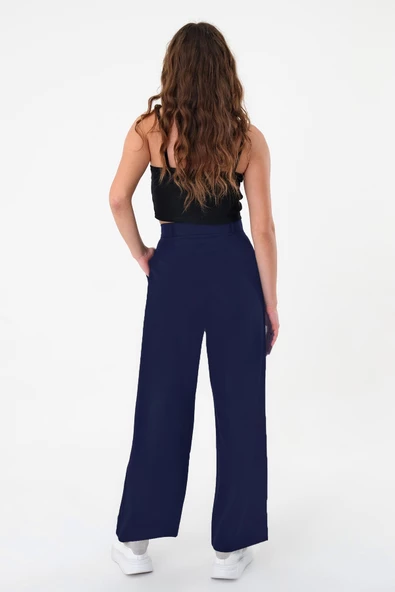 Kadın Lacivert Yüksek Bel Palazzo Pantolon - 5