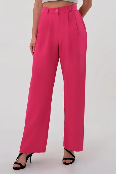 Kadın Fuşya Yüksek Bel Palazzo Pantolonu - 3