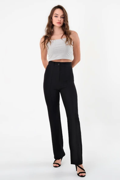 Kadın Siyah Yüksek Bel Çimalı Palazzo Pantolon