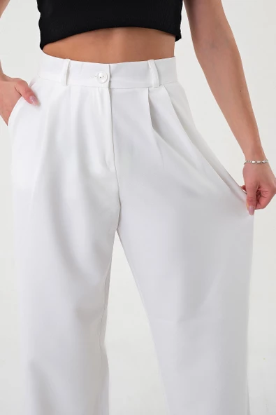 Kadın Beyaz Yüksek Bel Palazzo Pantolon