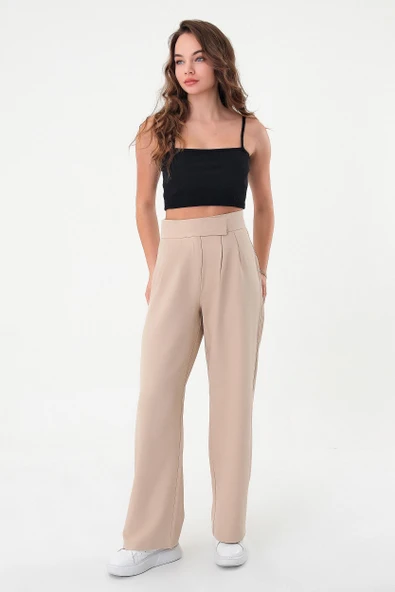 Kadın Taş Yüksek Bel Cırtlı Palazzo Pantolon - 4
