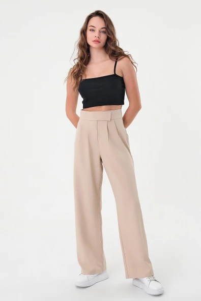 Kadın Taş Yüksek Bel Cırtlı Palazzo Pantolon - 3
