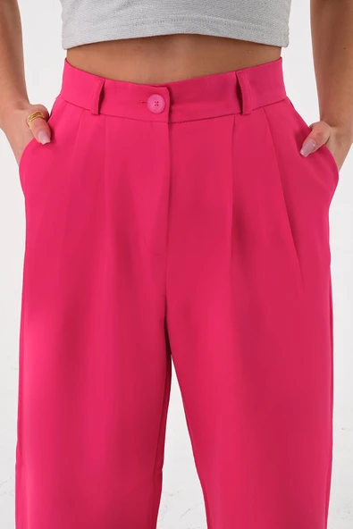 Kadın Fuşya Yüksek Bel Palazzo Pantolonu