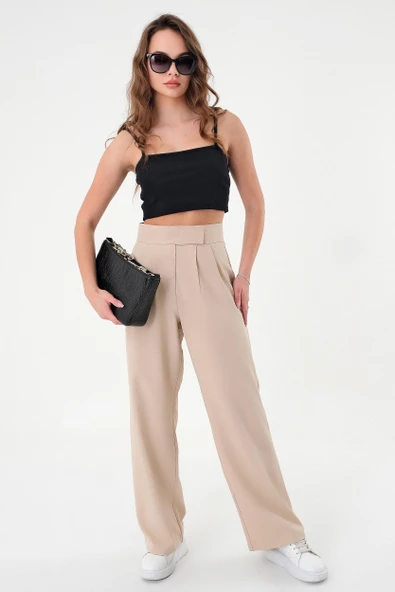 Kadın Taş Yüksek Bel Cırtlı Palazzo Pantolon