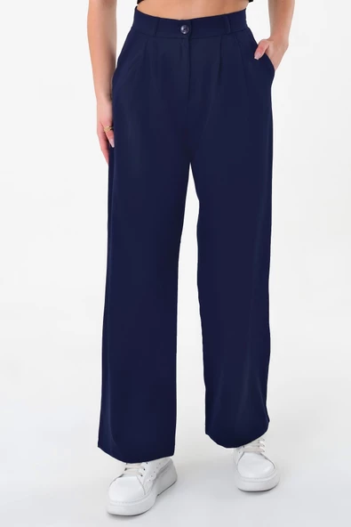 Kadın Lacivert Yüksek Bel Palazzo Pantolon - 2