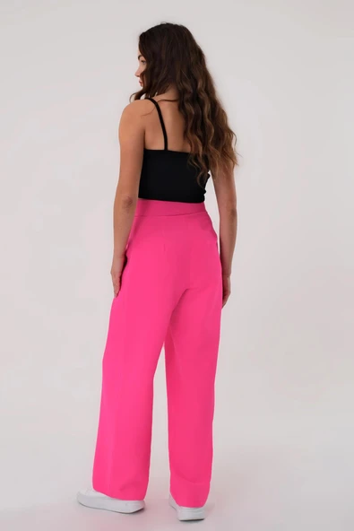 Kadın Fuşya Yüksek Bel Cırtlı Palazzo Pantolon - 5